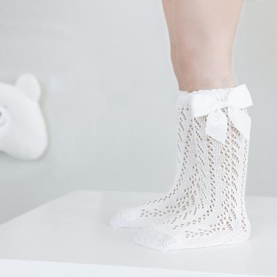 China QUICK DRY Knee High Booties Hollow Mesh Baby Knitting Stockings Infants Toddlers Bow Booties Baby Socks for sale