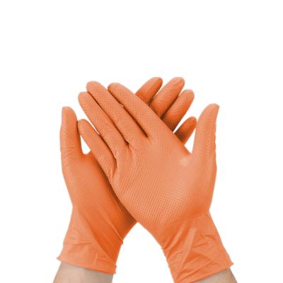 China Orange Thickened Waterproof Diamond Texture Cutting Cleaning Anti Slip Gloves For Industrial Tooling Heavy Duty Safety Nitrile Gloves for sale