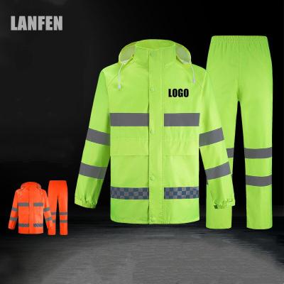 China Cheap Bachelor Waterproof Clothing Raincoat Split Suit Hygiene Workers Traffic Duty PVC Jacket Clothing Reflective Safety Clothing With Custom Logo Tape for sale