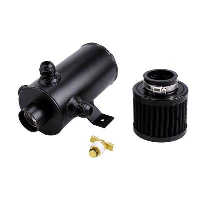 China Universal 750ML Black Aluminum 10AN 3 Left Hook Oil Can Reservoir Tank + Breather Filter Baffled Kit for sale