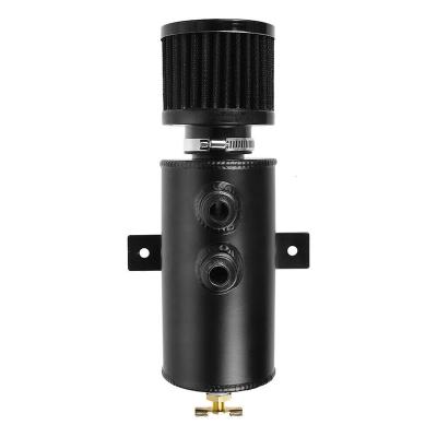 China Universal 750ML Black Aluminum 10AN 2 Left Hook Oil Can Reservoir Tank + Breather Filter Baffled Kit for sale