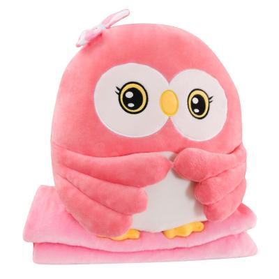 China Home decoration/gifts/sale/promotion 20cm 35cm 50cm pink and blue baby flower plush owl pillow toys with blanket for sale