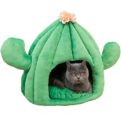 China Breathable Cartoon Cactus Pet Nest Cat Dog Plush Bed Cat Puppy Sleeping House for sale