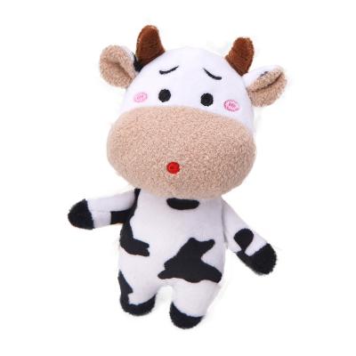 China Decoration Milk White Mini Small Realistic Sleeping Cow Plush Key Chain Toys And Black for sale