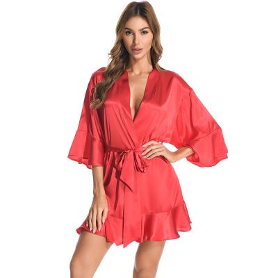 China QUICK DRY 8820FKJ 2021 hot sale solid color silk pajamas ladies satin pajamas set. for sale