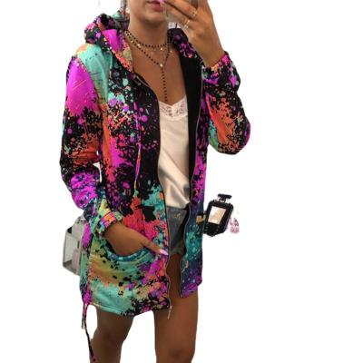 China European and American MJGDTT83E5 Viable Sweater Ladies Long Sleeve Printed Hooded Mid Length Jacket for sale