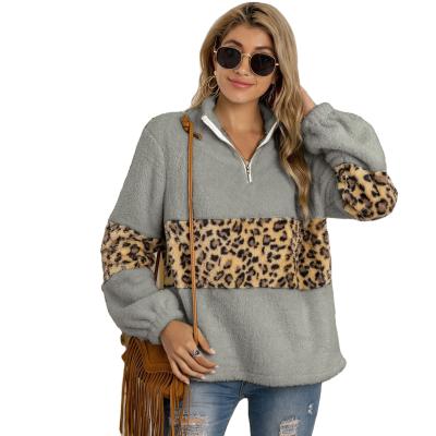 China GZ-G29 Viable Wholesale European And American Fashion Leopard Copy Quilting Plush Long Sleeve Jacket for sale