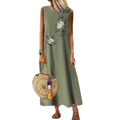 China 2021 anti-static European and women's loose printed casual sleeveless round neck dress American women's fashion long. for sale