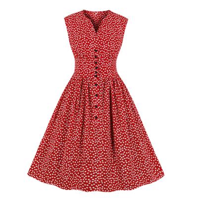 China 2021 anti-static high quality hot-selling retro lady's sleeveless v-neck floral dresses. for sale