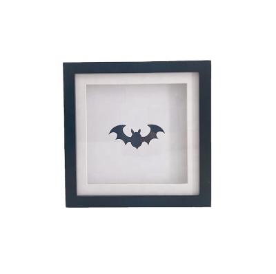 China Wholesale Custom High Quality Gothic Black Deep Square Wooden Photo Frames 3D Shadow Boxes Wall Art Bat Frame Gothic Home Decor for sale