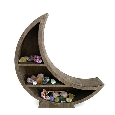 China Wholesale New Rustic Factory Design Crescent Moon Shelf with Base for Healing Stones Crystals for sale