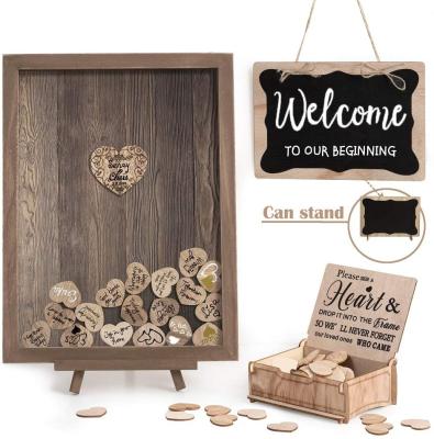 China America Factory OEM ODM Wedding Guest Book Wooden Picture Frame Hearts Dropping For Wedding for sale