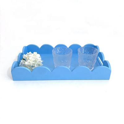 China Factory Direct Selling New Design Home Decoration MDF Blue Wooden Tray For Home for sale