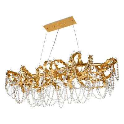 China Adjustable Height Pendant Lamp Modern Crystal Luxury Chandelier For Dining Room Table Decoration Led Lamp For Upper Restaurant for sale