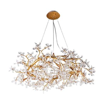 China Adjustable Height Luxury Crystal Pendant Lamp Round Chandelier Gold Lamp For Home Modern Lamp For Living Room for sale