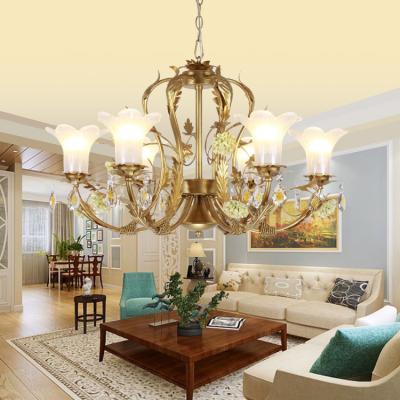 China 8 A.M. Large Iron Luxury American Restaurant Crystal Drops Lamps Hotel Country Style Decorative Chandelier Lighting for sale