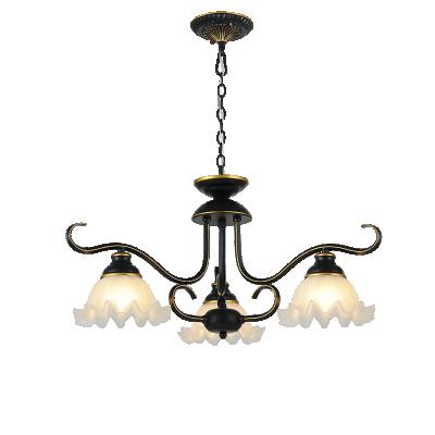 China Latest Hotel Design Iron Painted Gold Black Glass Shaded Light Modern 6 Lamp Pendant Chandelier for sale