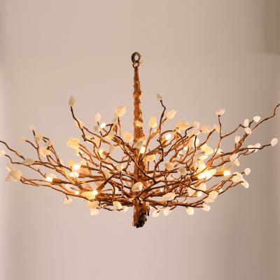 China Contemporary Dedicate Gouache Round Copper K9 Crystal Ceiling Mounted Pendant Lamp Brass Brown Flower Chandelier For Restaurant Bedroom for sale