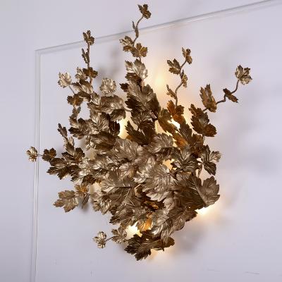 China Modern European Creative Led Hanging Reading Lights Bedside Wall Lamp Maple Leaf Bedroom Antique Bronze Indoor Lighting for sale