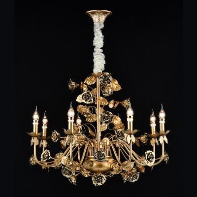 China Art Design Copper Ceramic Flower Traditional Chandelier Ceiling Lamp Gold Plant Hanging Decoration for North America Housing Villa for sale