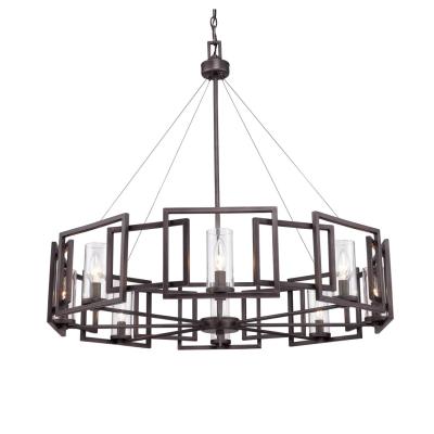 China Round Rustic Farmhouse Chandelier, Industrial Pendant Lamp Black Wood Cage Metal Wire Drum Shaped Chandelier for Dining Room for sale