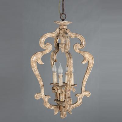 China Retro Vintage Four Leaf Chandelier Wood Sconce Modern Rustic Style Distressed Medieval Fringed Pendant Lamp For Villa Home for sale