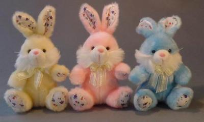 China Juguetes rellenos largos de los conejitos de pascua de la felpa del pelo pequeños, amarillo/rosa/azul en venta