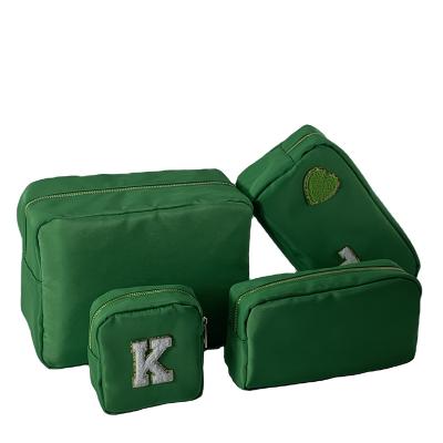 China Fashion Travel Towel Embroidery Running Custom Chenille Patches Logo Waterproof Nylon Cosmetic Bag Women Lady Green Makeup Bag Small for sale