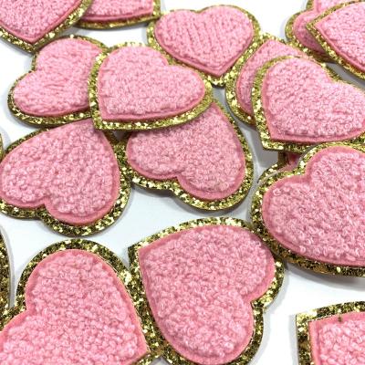 China Custom Sequin Gold Stick Bag Hot Sale Face Patch Embroidery Glitter Smile Patches For Apparel For Bag Chenille Heart Patches for sale