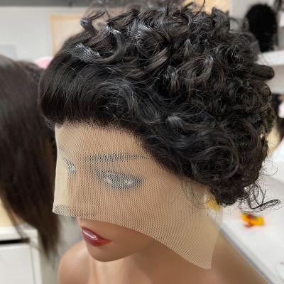 China 100%natural Silky Straight Black Wave Short Bob Wig With Bangs, Straight Bob Hair Lace Front Wigs, Raw Virgin Cuticle Aligned Hair Pixie Bob Wig for sale