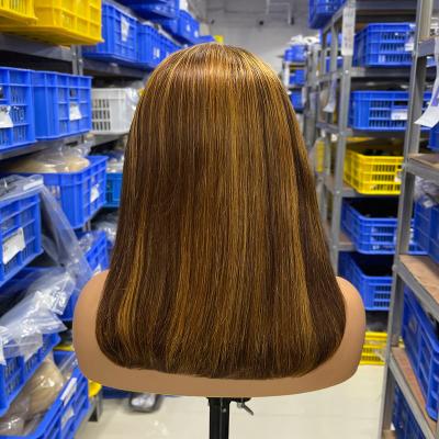 China Wholesale Customized Virgin Human Hair Straight Wig 4#27 Lead Color Brazilian Lace Headband Virgin Wig, Short Color Wigs For Women for sale