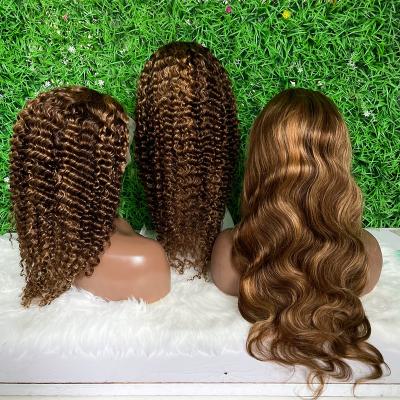 China Ombre Deep Curly 13x4 Lace Frontal Wigs 4/27 Wave,Hd Transparent Swiss Lace Front Human Hair,Highlight Lace Closure Kinky Curly Wigs for sale