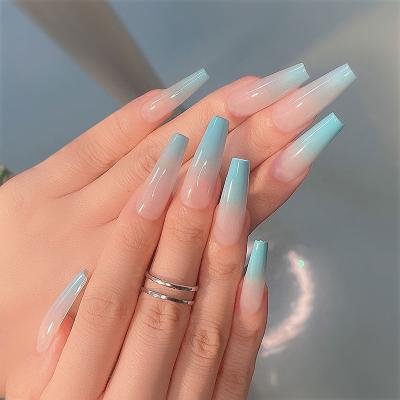 China Easy Apply Long Press False Nails 24PCS Solid Color Gradient Wearable Full Coverage Nails On Nails for sale