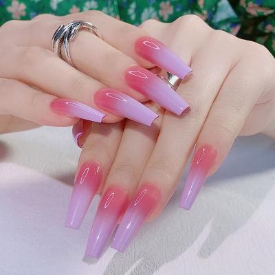 China Easy Apply Long Nails Solid Color Gradient Fake Nails Full Coverage for sale