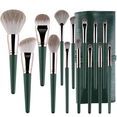 China 14Pcs OEM Printing Logo Green Makeup Brush Non-marking Foundation Brush Cosmetic Eyeshadow To Blush Brush Multifunctional for sale