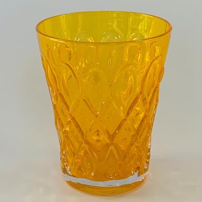 China Sustainable Good Quality Vintage Hand Made Tinted Glass Amber Cup Emboss Wine Glass Drinking Glass for sale