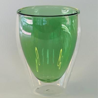 China Newest Viable Factory Green Borosilicate Double Wall Glass Tumbler for Coffee and Tea Glass Mug for sale