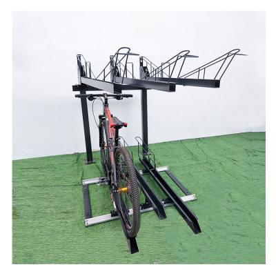 China Carbon Steel Customized Commercial Bi-Tier Bicycle Racks Double Decker Stackable Bike Racks for sale