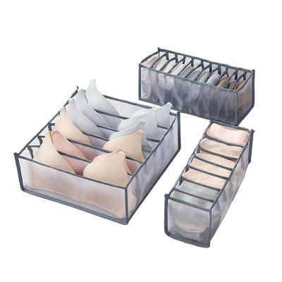 China Multifunctional Custom Viable Custom Bra Socks Storage Box Solid Color Cloth Compartments Underwear Panties Grid Home Storage Box for sale