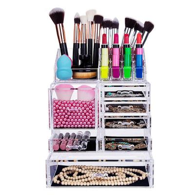 China Factory Wholesale 2 Clear Acrylic Makeup Organizer Divider Case Cosmetic Storage Box Organizer for sale