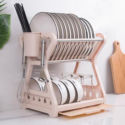 China Durable Plastic Kitchen Dish Drain Rack Double-Layer Dish Storage Rack Dish Drainer Rack Kitchen for sale