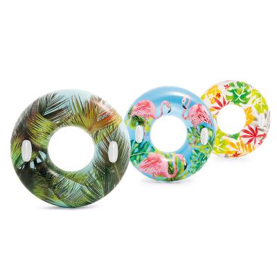 China PVC Intex 58263 transparent inflatable ring swimming tubes with bright tropical designs for sale