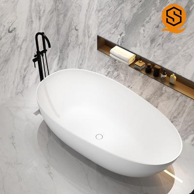 China Matte white oval design bath tub artificial stone adult standing bathtub for sale