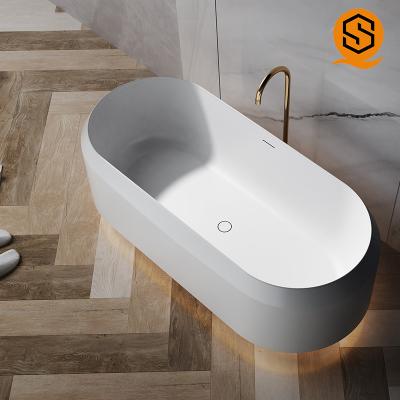 China Unique bathtub design with LED light matte white artificial stone freestanding bath tub for sale