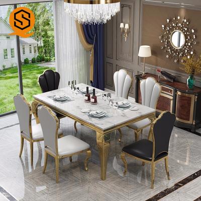 China La mesa de comedor superior de mármol superficial sólida fijó el rectángulo de 6 Seater formado en venta