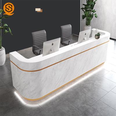 China SGS LED White Curved Reception Desk Private Logo For Shopping Mall for sale