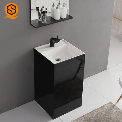 China Lavabo superficial sólido del pedestal negro en venta