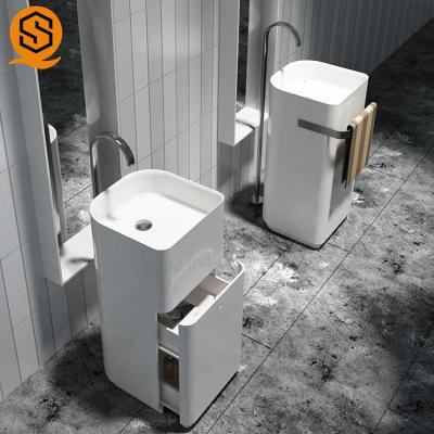 China Material superficial sólido de acrílico del cuarto de baño del fregadero moderno sanitario del pedestal en venta