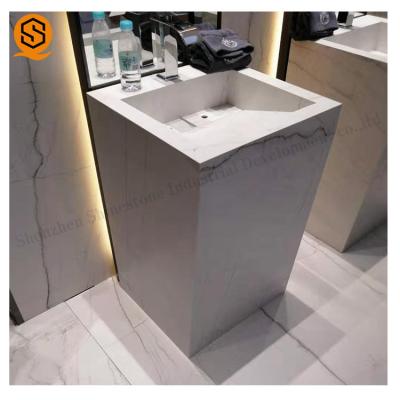 China Prenda impermeable blanca del lavabo del pedestal del mármol de Carrara para el cuarto de baño en venta