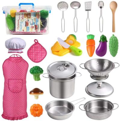 China Hot Sale Metal Kids Play Home Kitchen Set Mini Stainless Steel Cutlery Kitchen Toys for sale